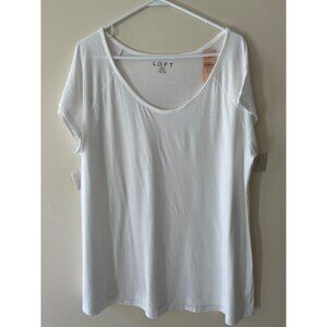 Loft Womens Plus Size White Short‎ Sleeve T-Shirt 16/18 Soft Cotton Blend NEW